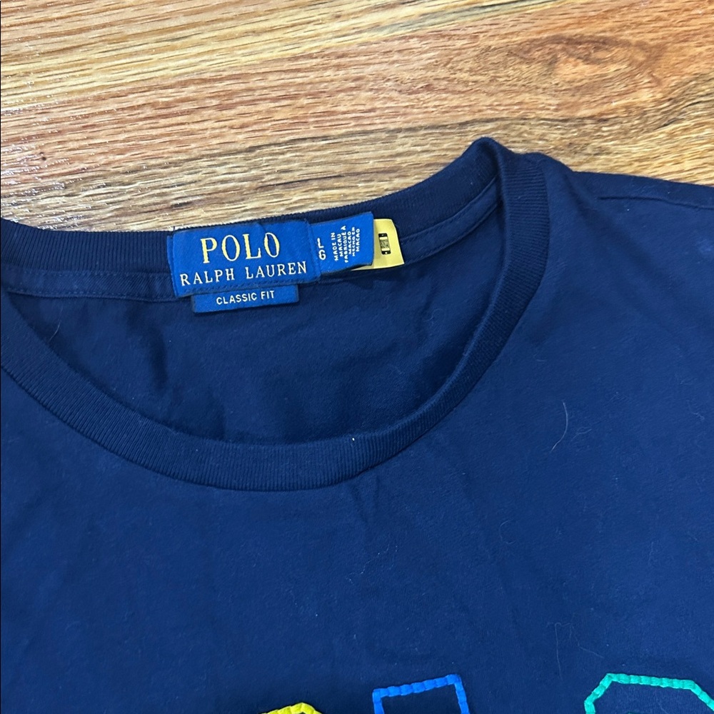 Ralph Lauren Navy Tee with Multicolor Embroidered Logo - Picture 2 of 5